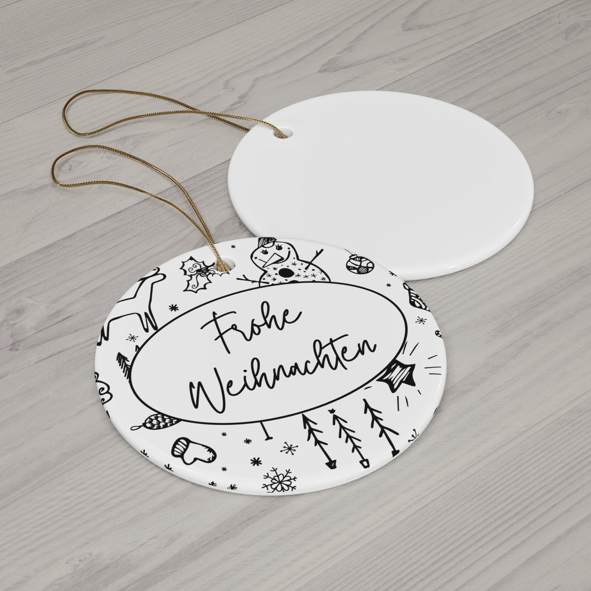 Frohe Weihnachten Ceramic Ornament, German "Merry Christmas"