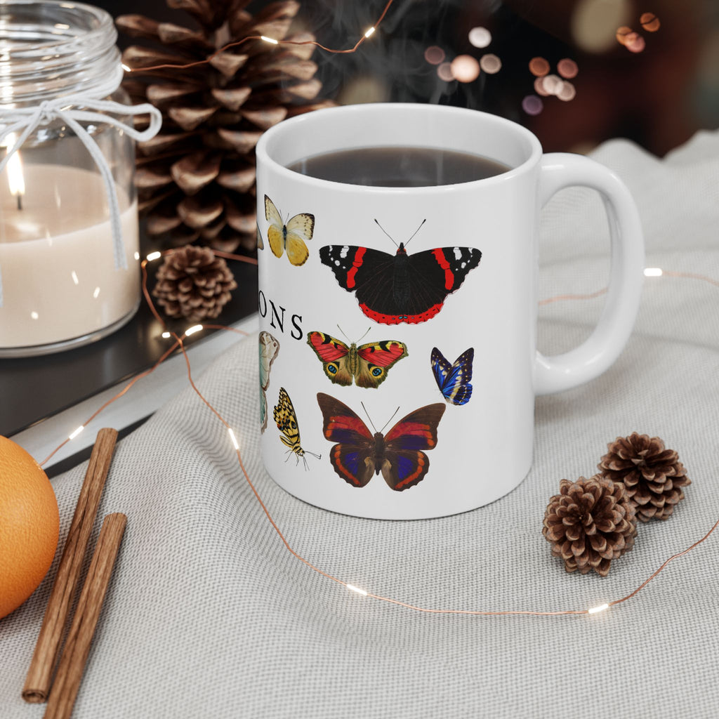Papillons Butterfly Ceramic Mug — Vintage French-Inspired 11oz & 15oz Coffee Cup