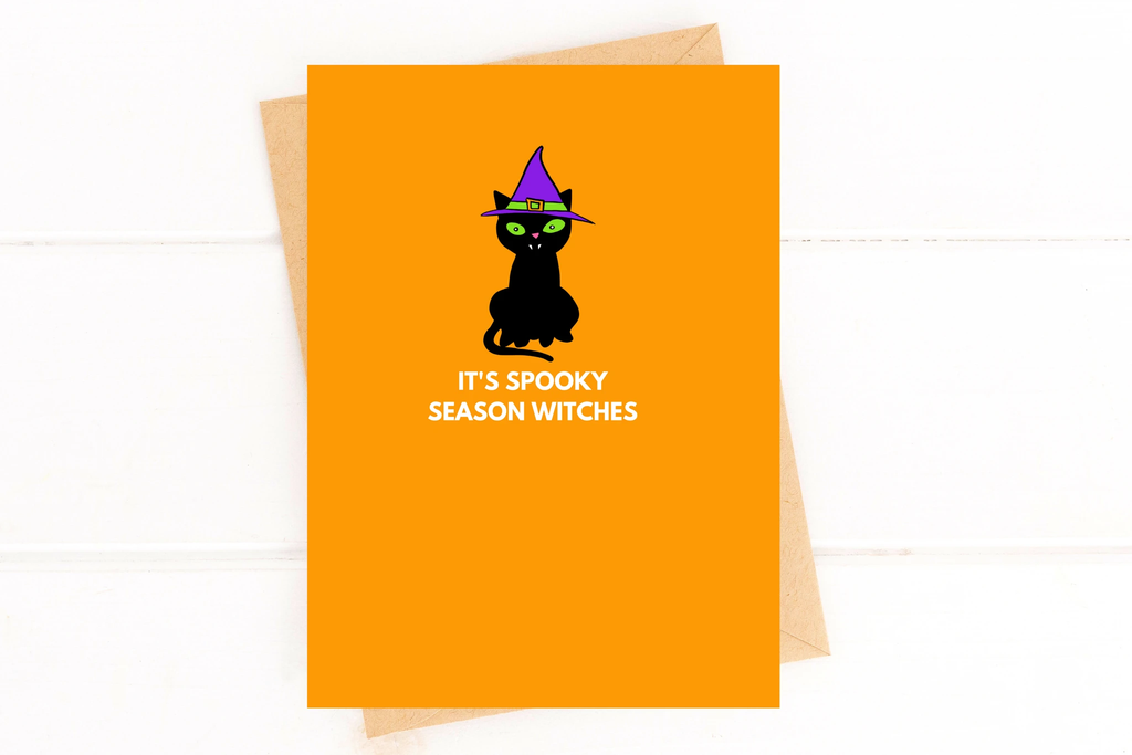 It's Spooky Season Witches Funny Halloween Card Black Cat Card by Five Dot Post