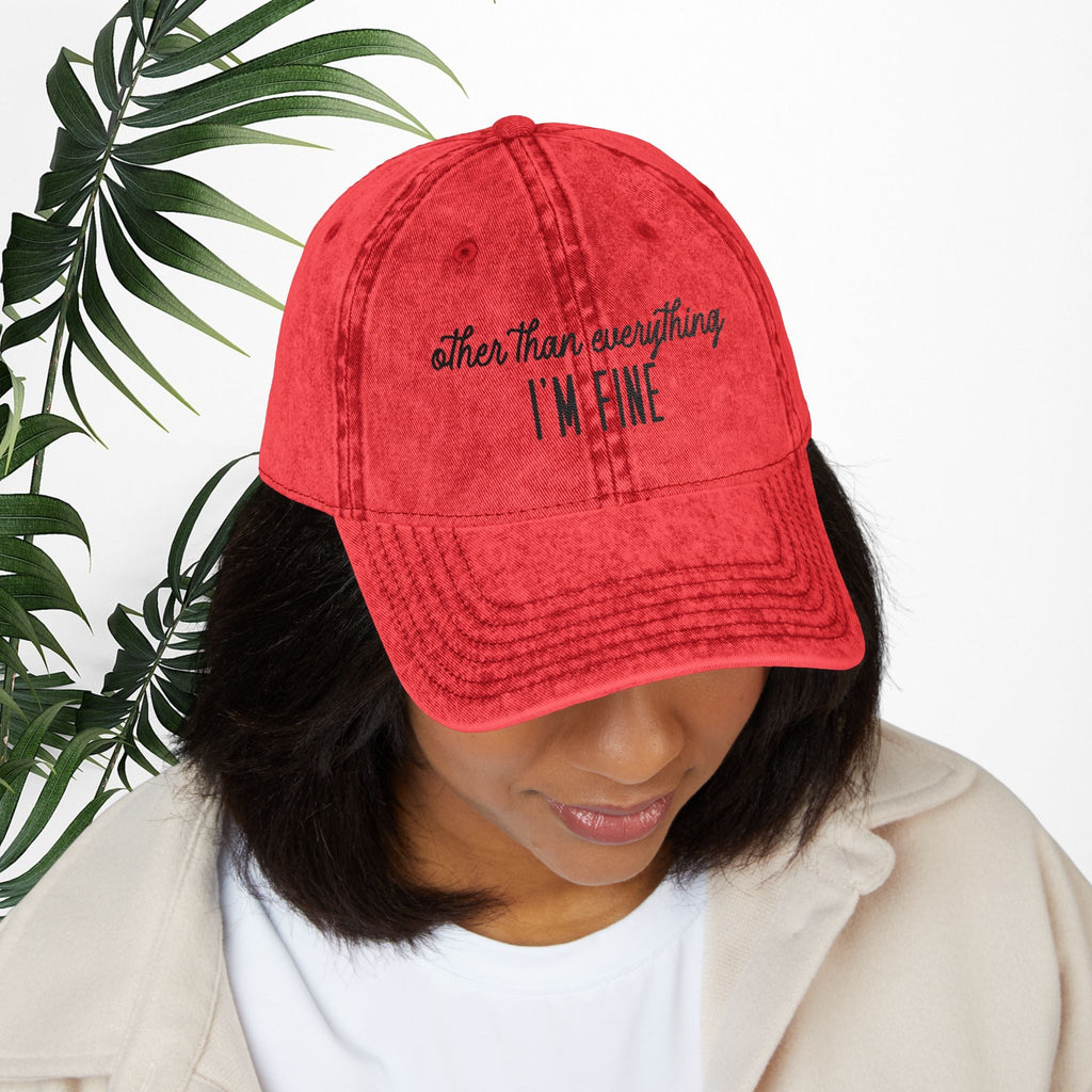 Bespattered Facade "I'm Fine" Black Embroidered Vintage Cap