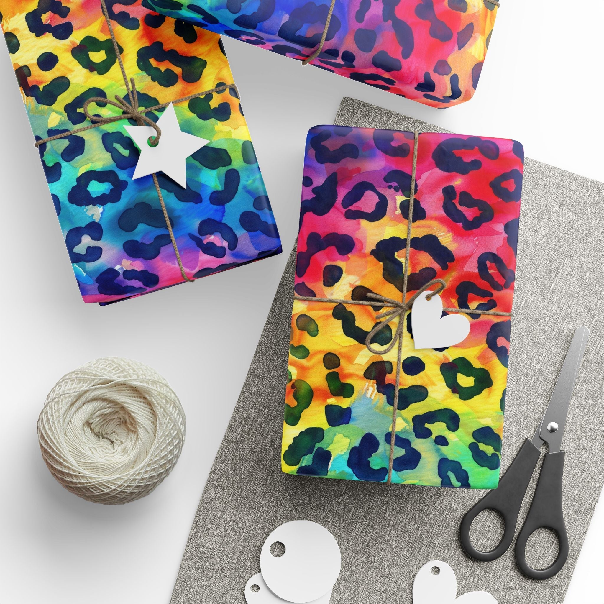 Bespattered Facade Rainbow Watercolor Leopard Wrapping Paper | Three Sizes | Glossy or Matte
