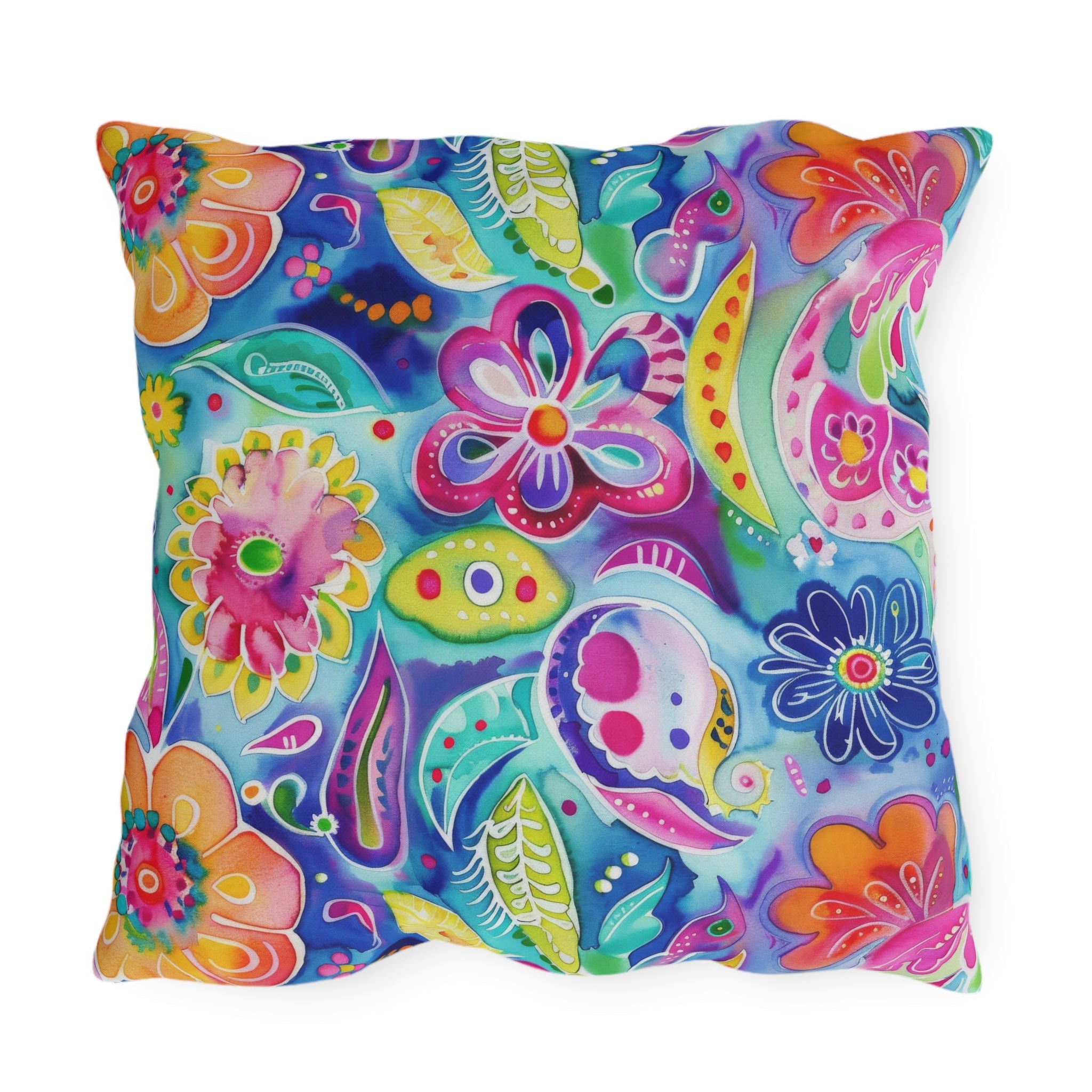 Bespattered Facade Colorful Flowers UV-Resistant Outdoor Pillows | 4 Sizes
