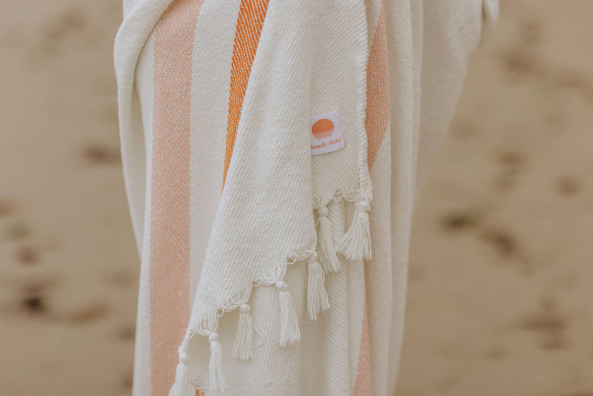 Oceanside Sunset Stripe Cotton Beach Blanket by Beach State