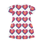 Retro pixel hearts t-shirt dress by Printify
