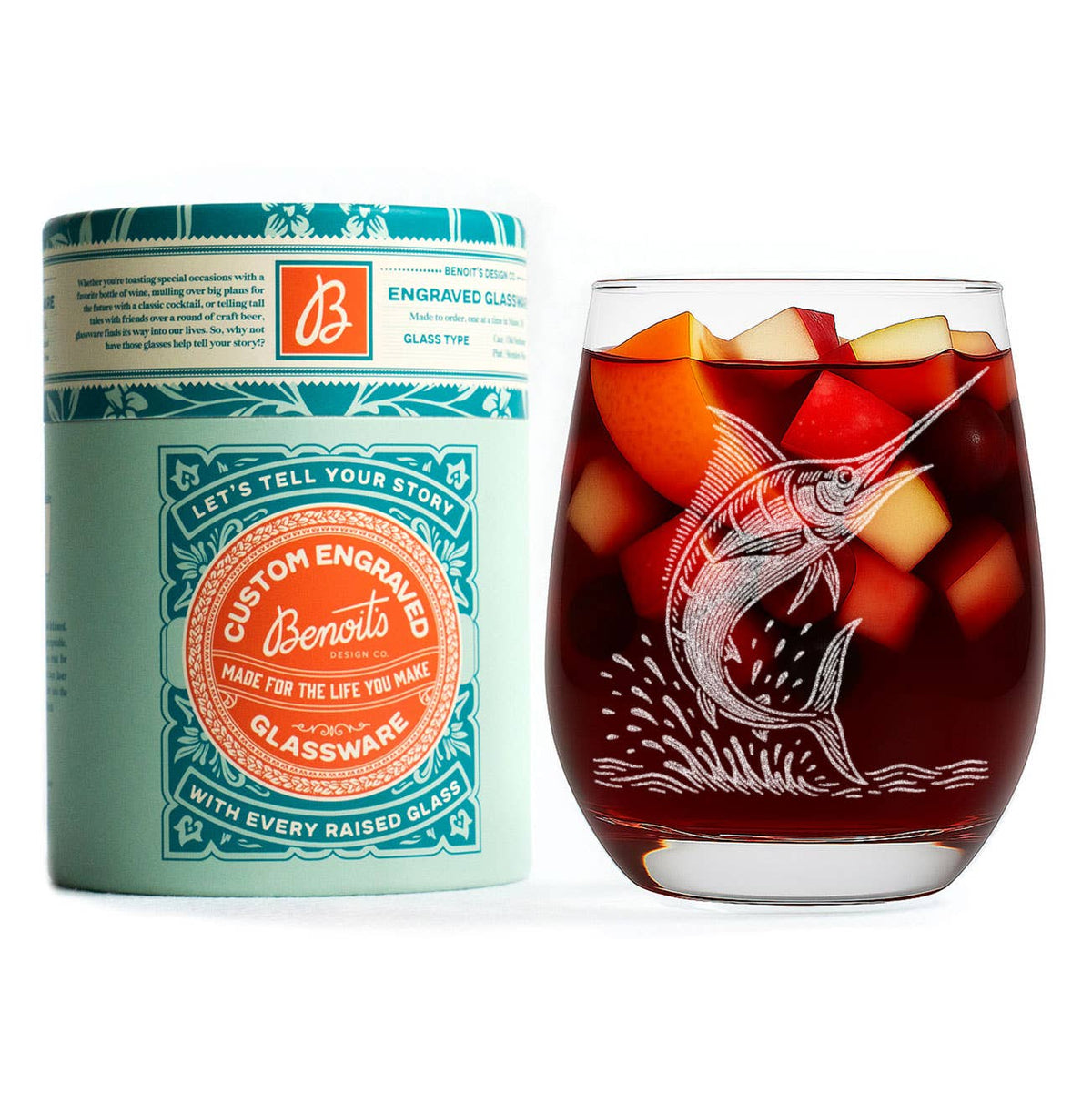 Marlin Etched Old-Fashioned Glass - 12 oz