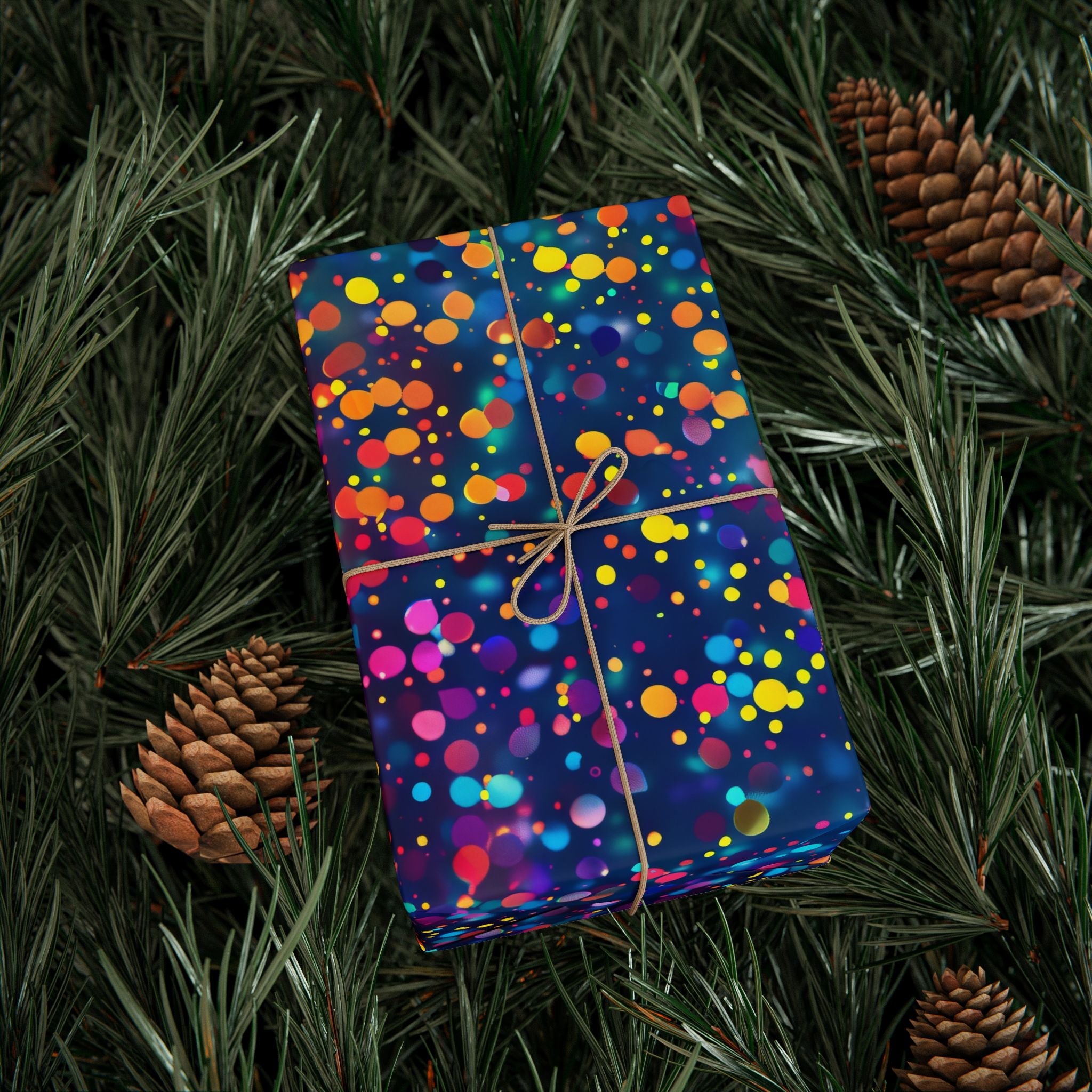 Bespattered Facade Party Time Rainbow Confetti Dots Wrapping Paper | Three Sizes | Glossy or Matte