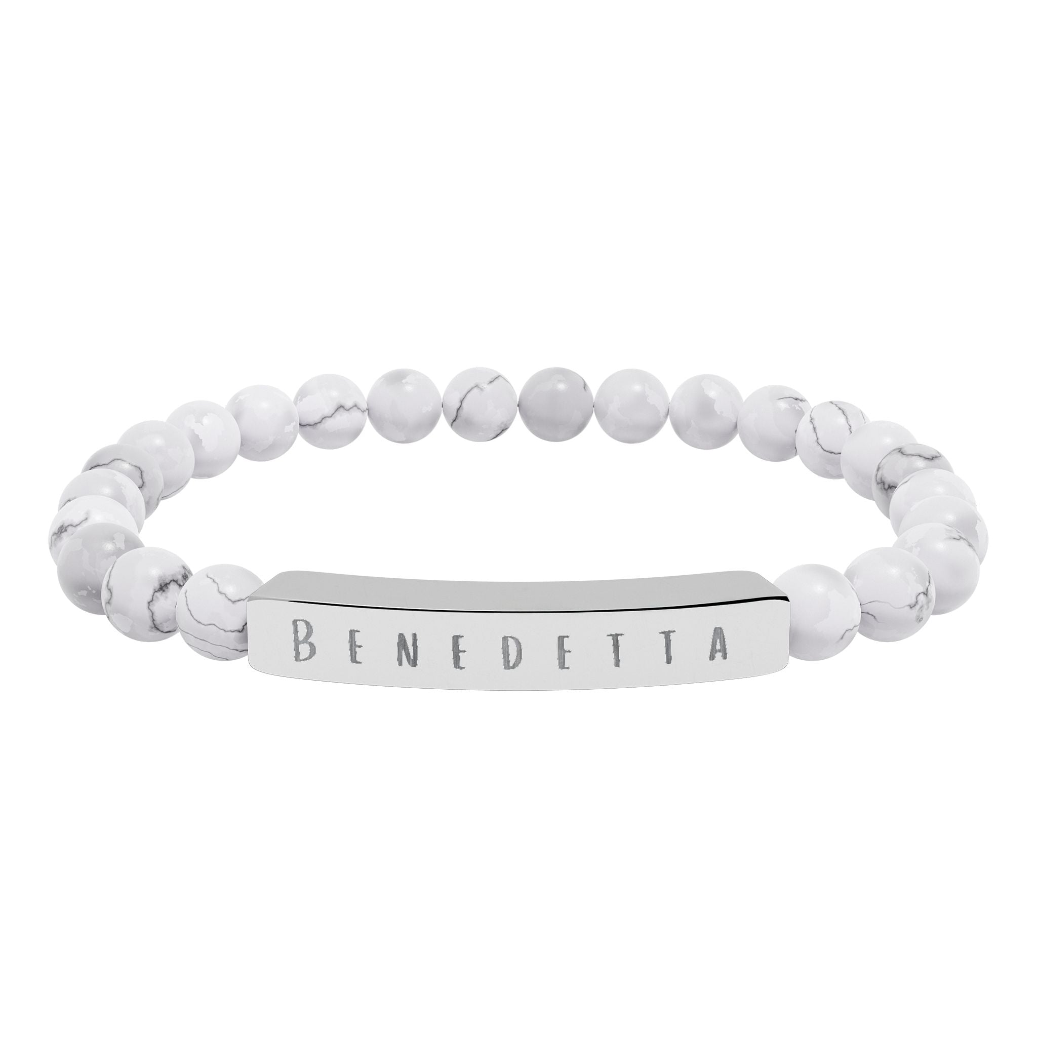Benedetta (Blessed) Engraved Natural Stone Stretch Bar Bracelet — Italian Beaded Bracelet