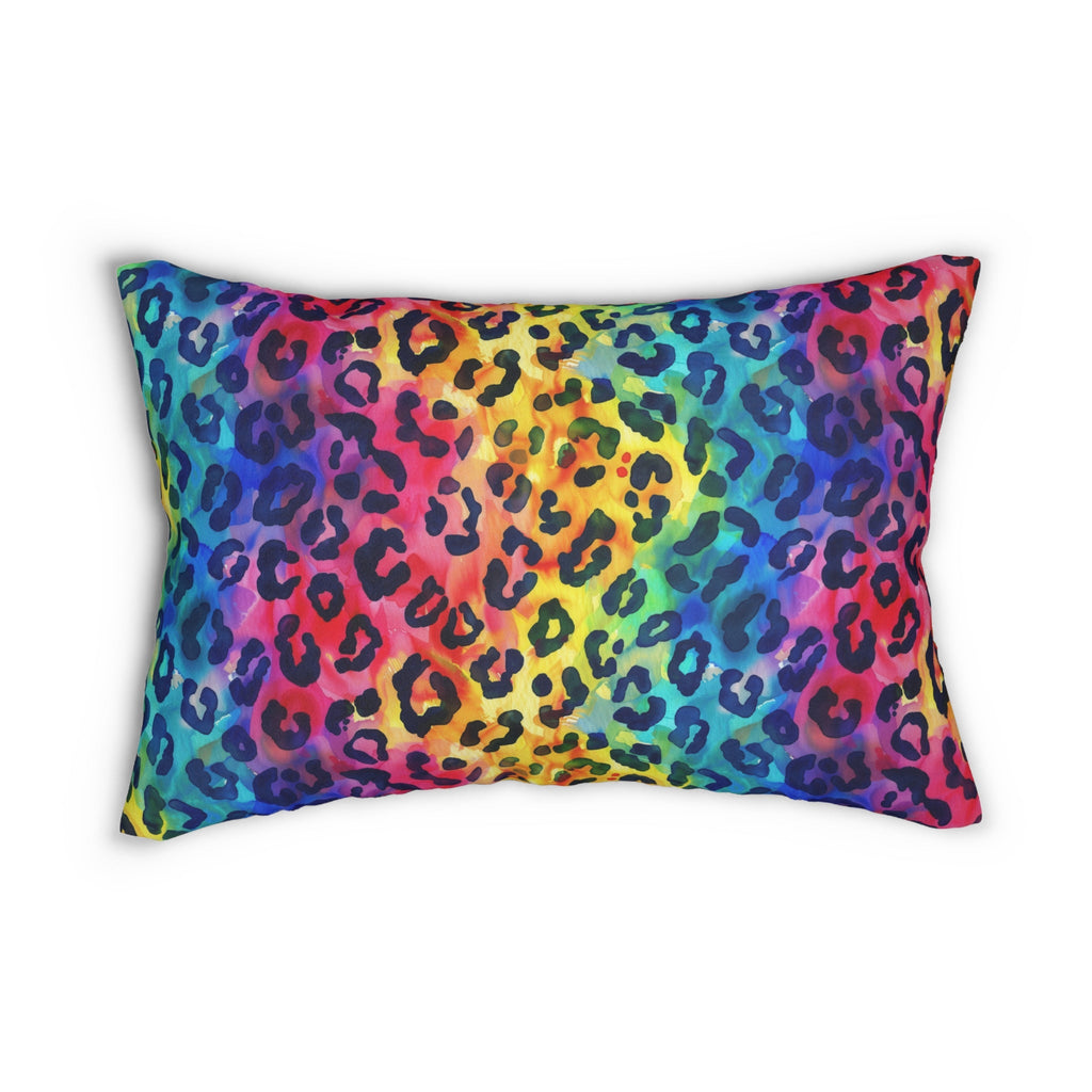 Bespattered Facade Rainbow Watercolor Leopard Lumbar Throw Pillow