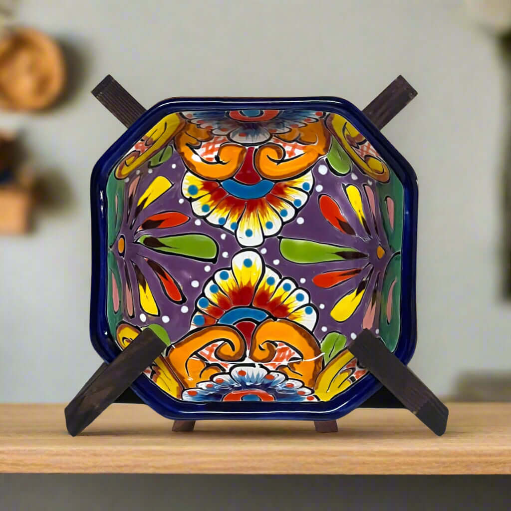 6.5" Square Talavera Bowl | Hand - Painted Mexican Dinnerware Talavera Bowl La Vie Bien 6.5" Square Talavera Bowl | Hand - Painted Mexican Dinnerware