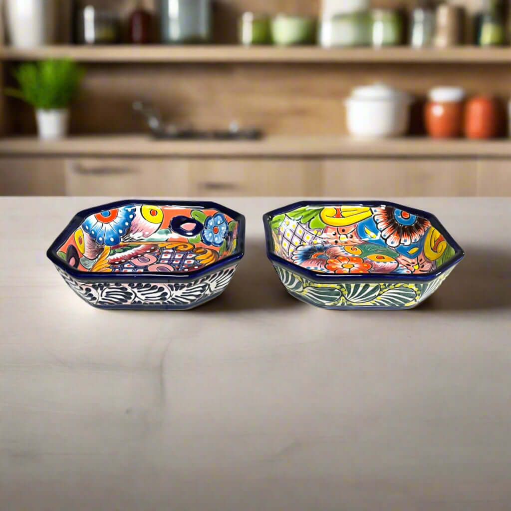 6.5" Square Talavera Bowl | Hand - Painted Mexican Dinnerware Talavera Bowl La Vie Bien 6.5" Square Talavera Bowl | Hand - Painted Mexican Dinnerware