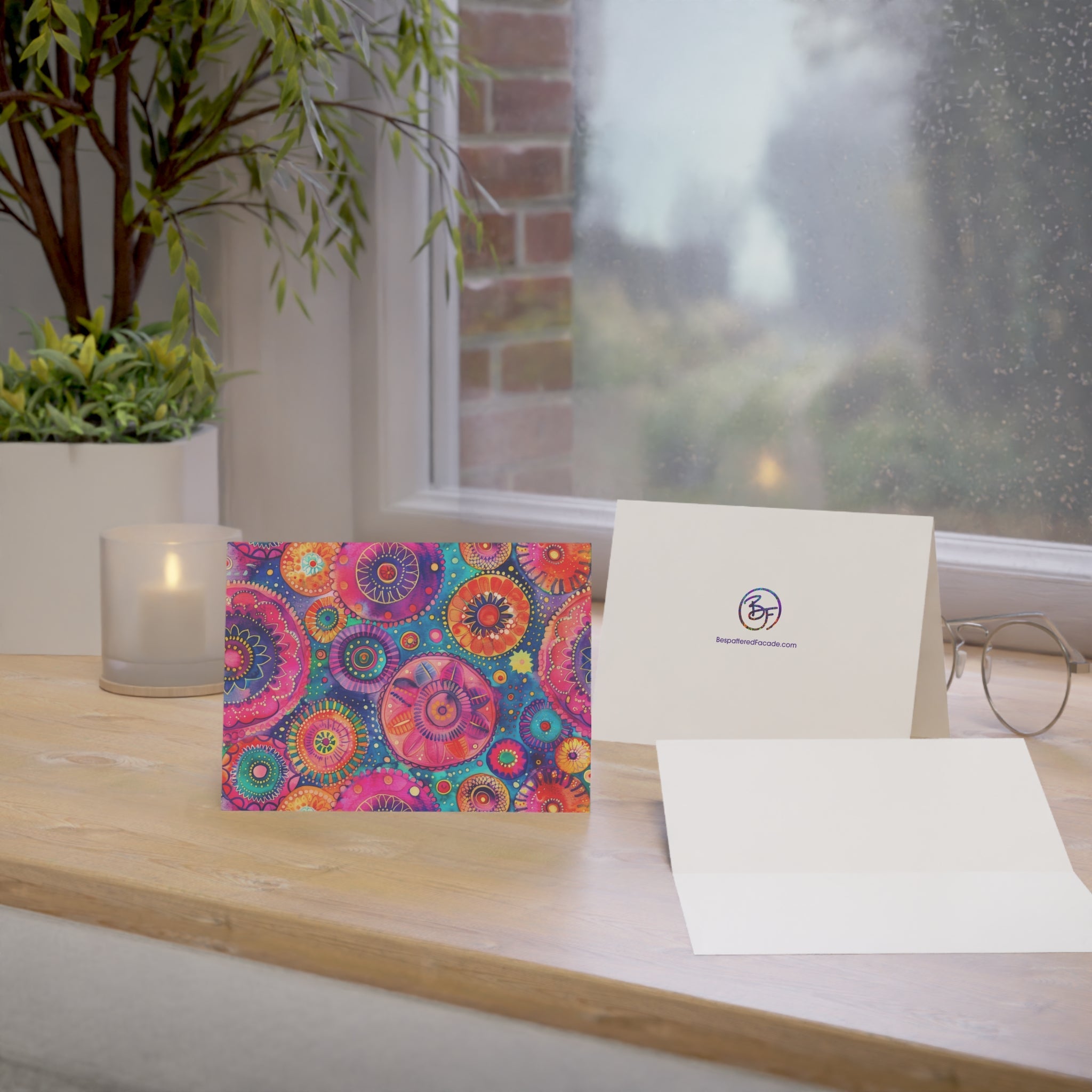 Bespattered Facade Colorful Circles Greeting Cards | Sets of 1, 10, 30, or 50