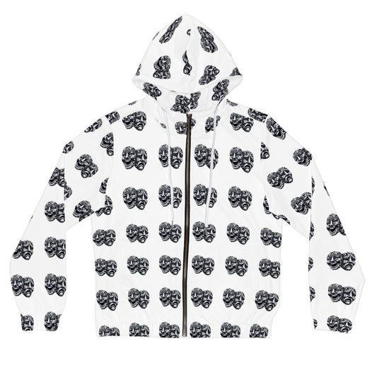 Sweat à capuche entièrement zippé avec motifs de masques de théâtre