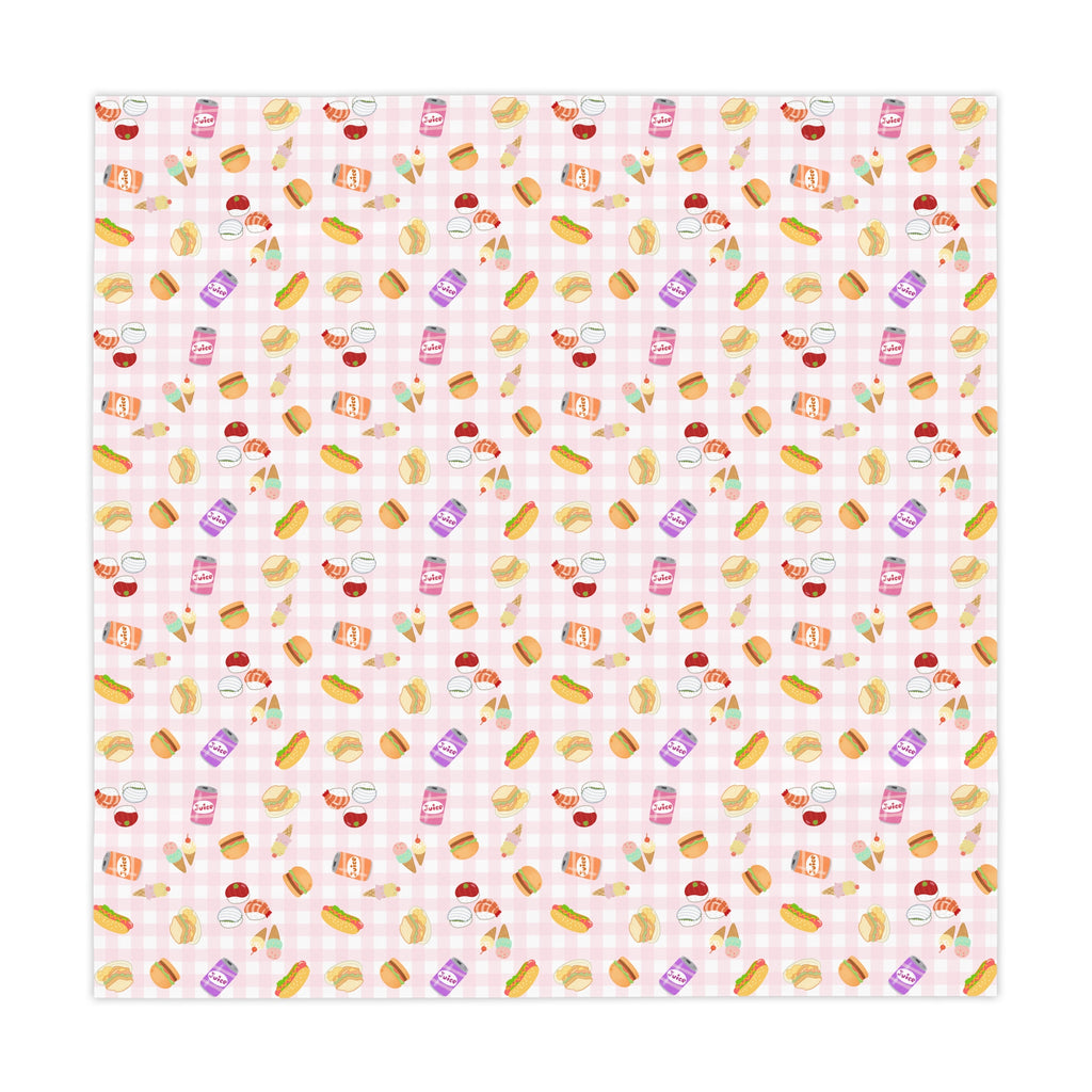 Cute pink gingham foodie Picnic Tablecloth, Cute Sweets Patterned Table Cover for Kids Parties, Everyday Decor