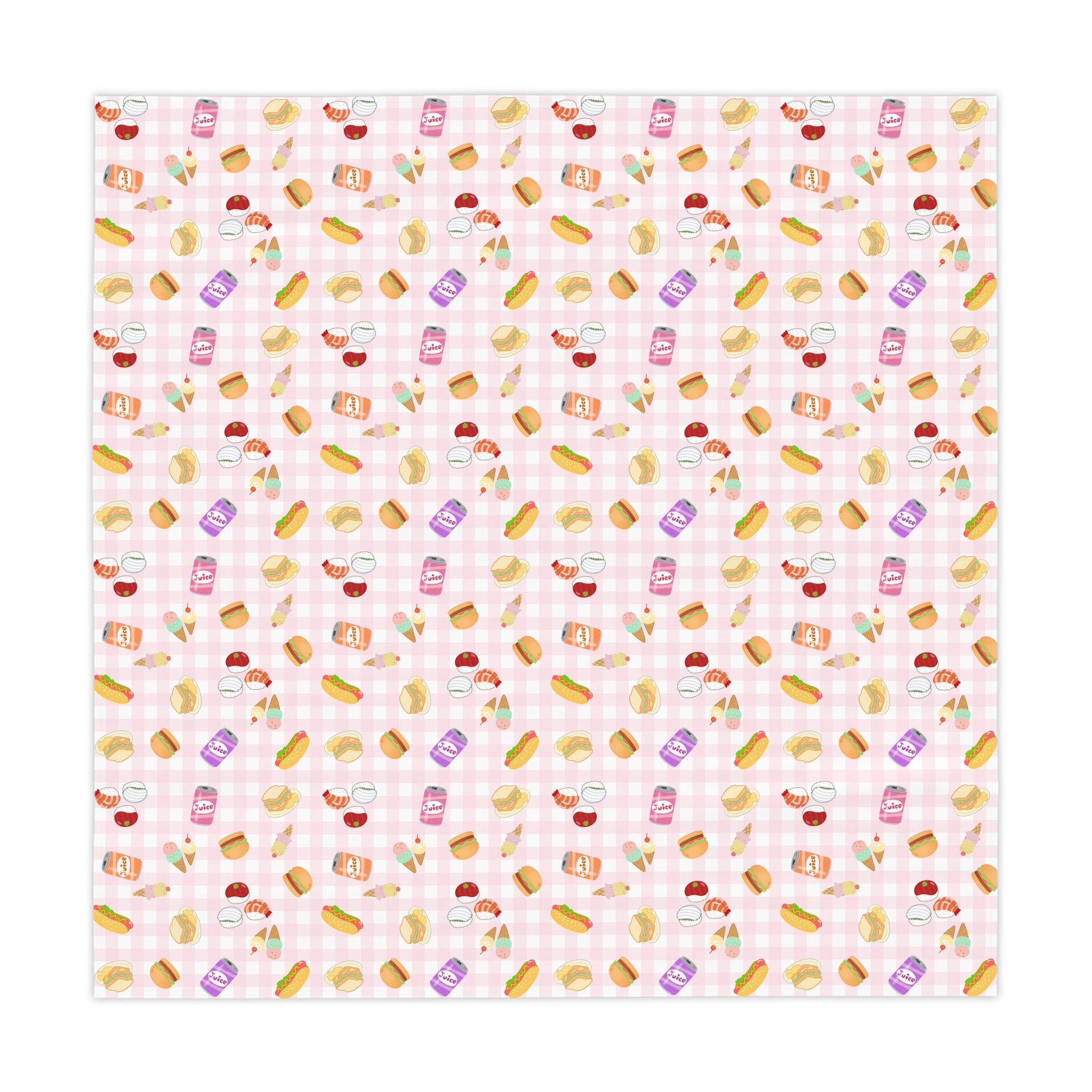 Cute pink gingham foodie Picnic Tablecloth, Cute Sweets Patterned Table Cover for Kids Parties, Everyday Decor