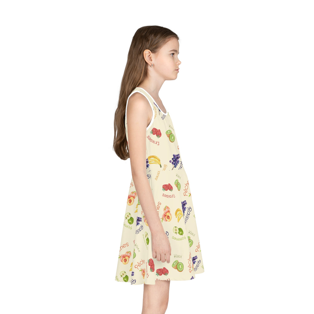 French Fruits Pattern children's Sundress, peaches kiwi bananas grapes girls sleeveless dress
