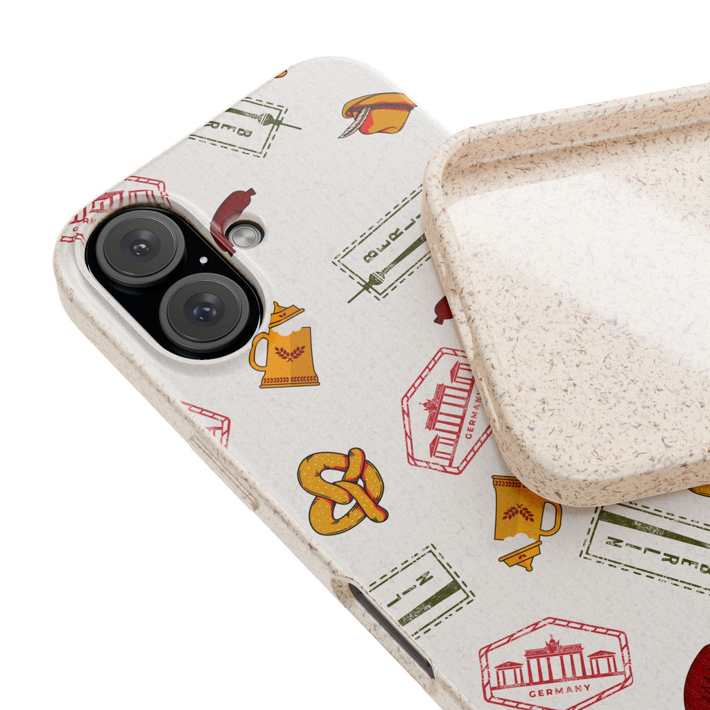 Biodegradable Phone Case with German goodies (Bavarian Pretzels, Beer Steins, hats, Fernsehturm tower & Berlin Stamps)
