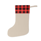 Wesołe święta Polish Merry Christmas pine trees Christmas Stocking, buffalo plaid cuff, beige fabric by Printify