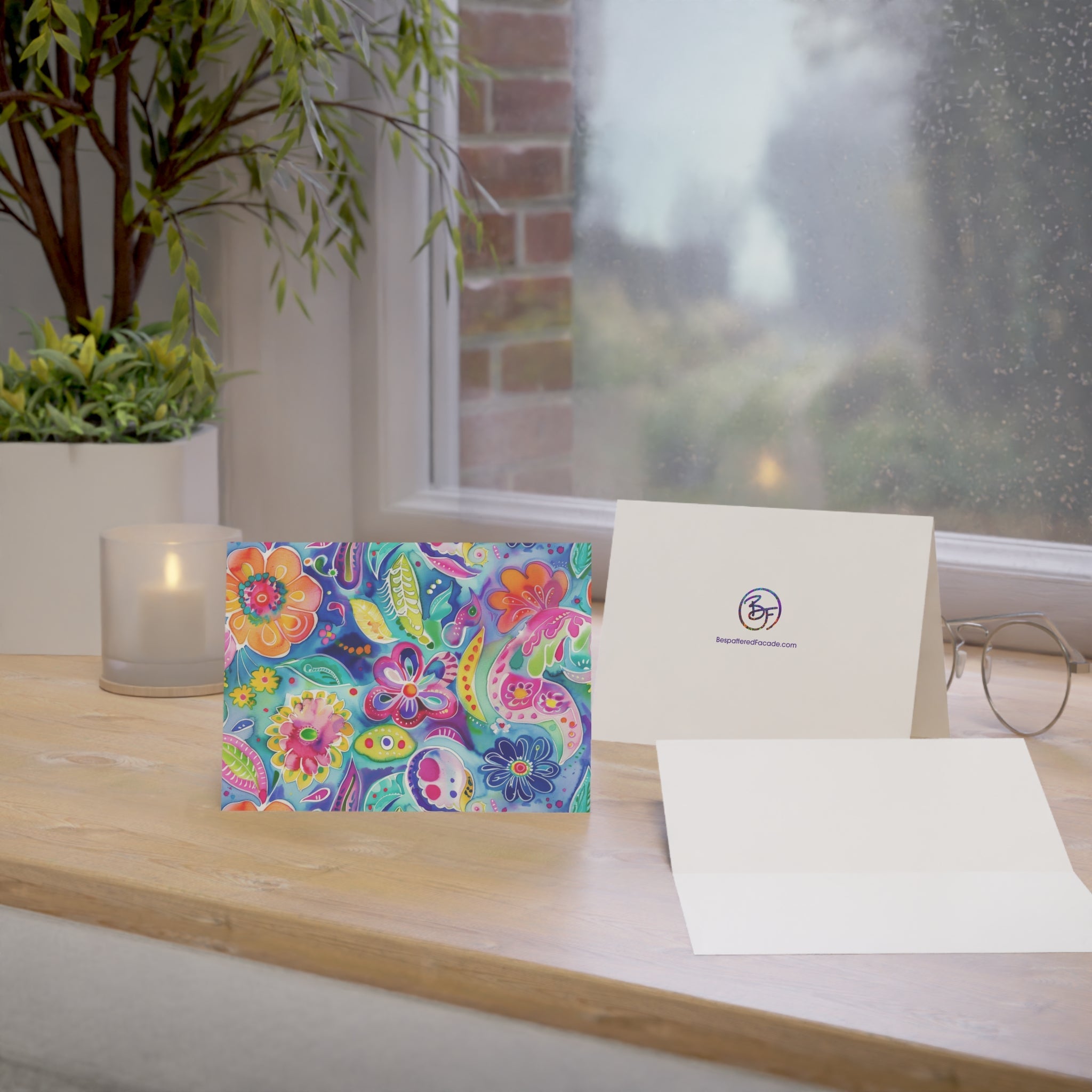 Bespattered Facade Colorful Flowers Greeting Cards | Sets of 1, 10, 30, or 50