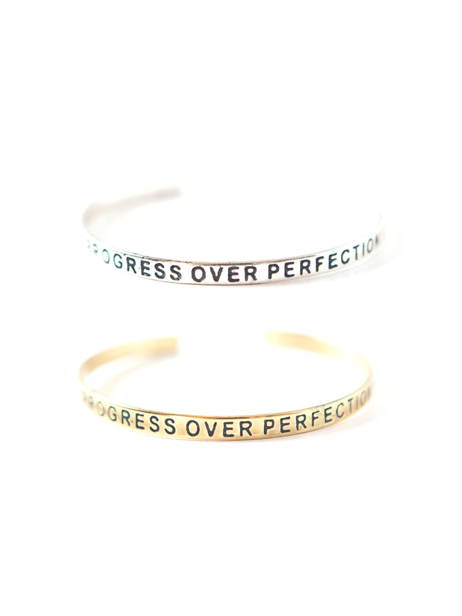 Progress Over Perfection Quote Cuff by Fair Anita