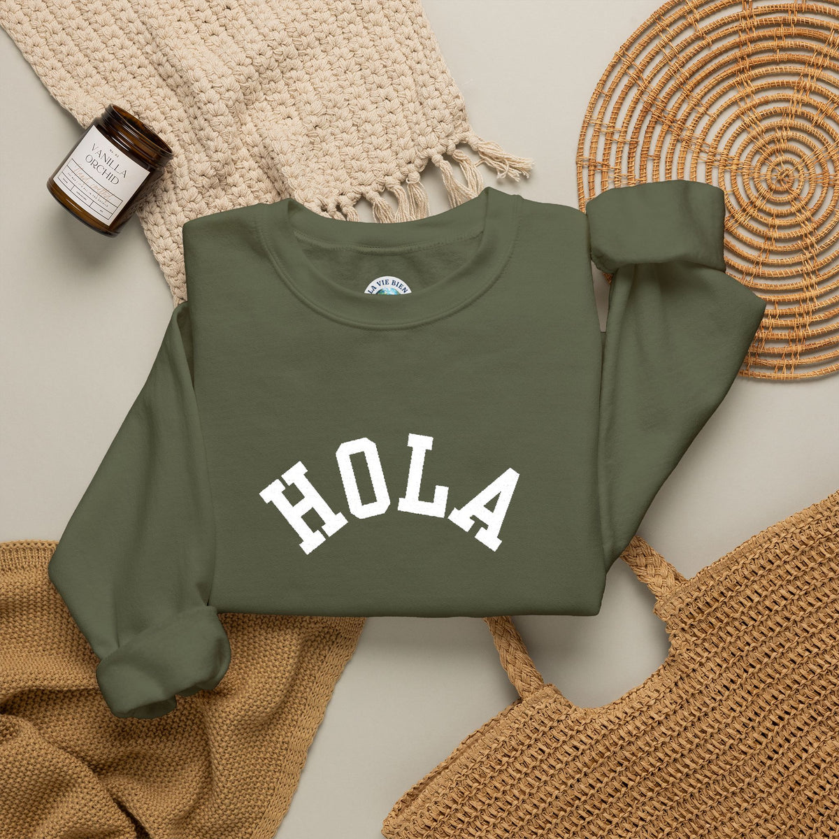 HOLA embroidered collegiate font Crewneck Sweatshirt - Gift for Spanish speakers