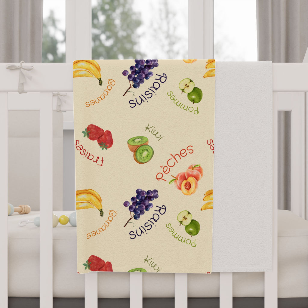French Fruits Pattern Toddler Blanket, Banana, Kiwi, Grape, Strawberry