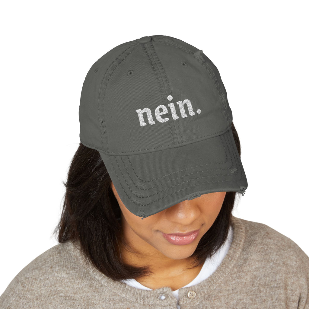 Nein. Embroidered Distressed Dad Hat — Vintage German Humor Cap
