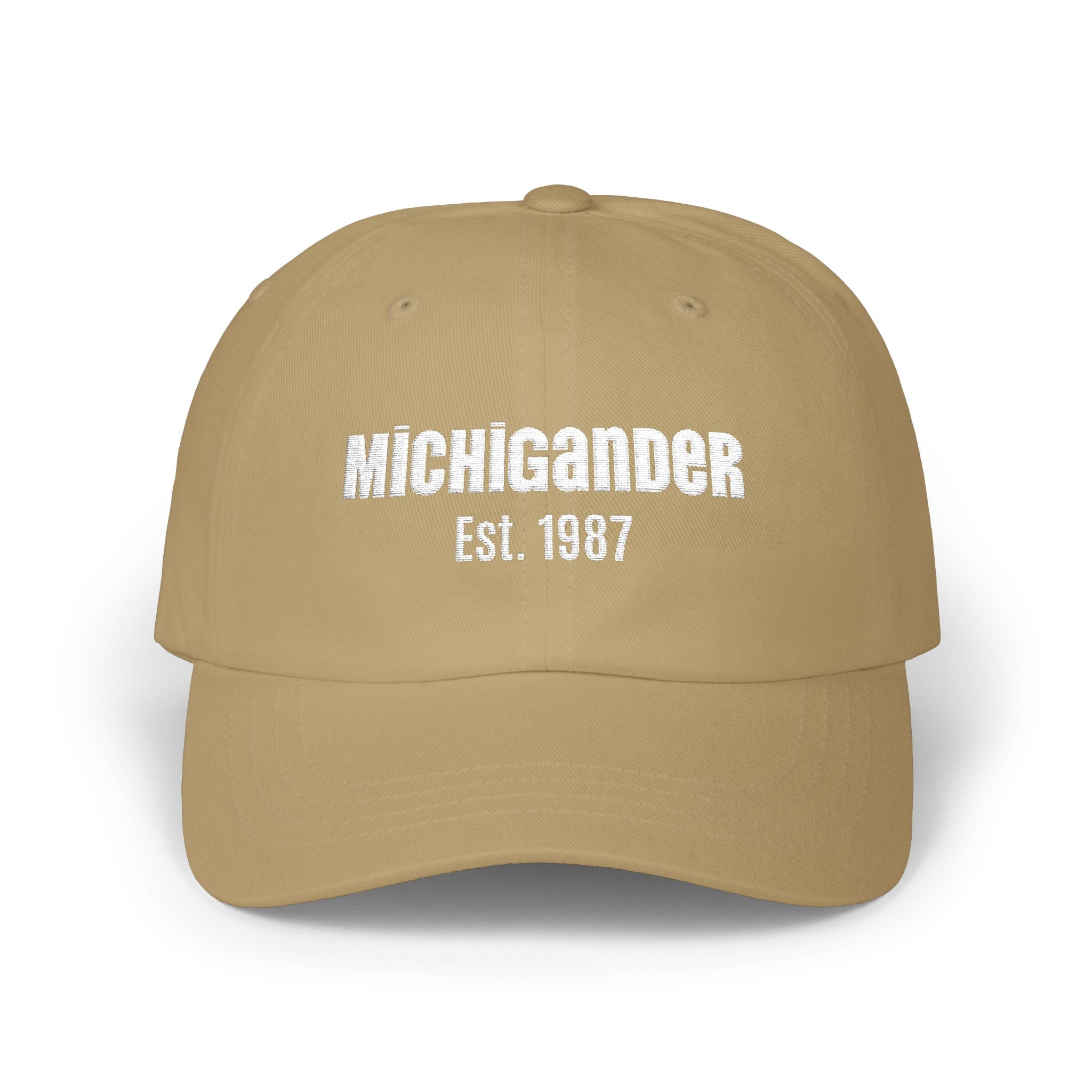 Customizable Michigander Est. 1987 Dad Cap, embroidered
