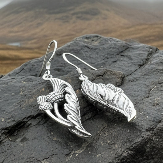 Cluaran Scottish Thistle Earrings in Sterling Silver