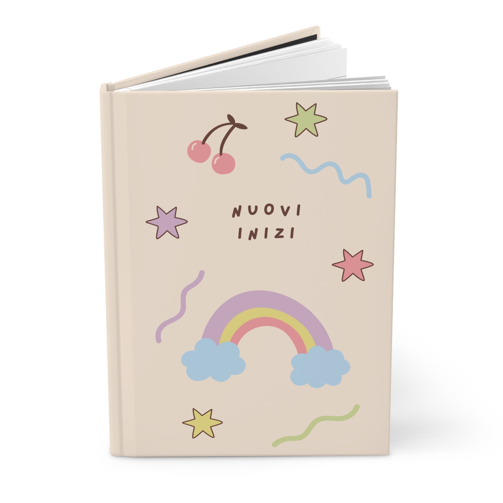 Nuovi Inizi (New beginnings) Italian Hardcover Journal, Cute Pastel Rainbow & Cherries Notebook for mindful journaling, back to school
