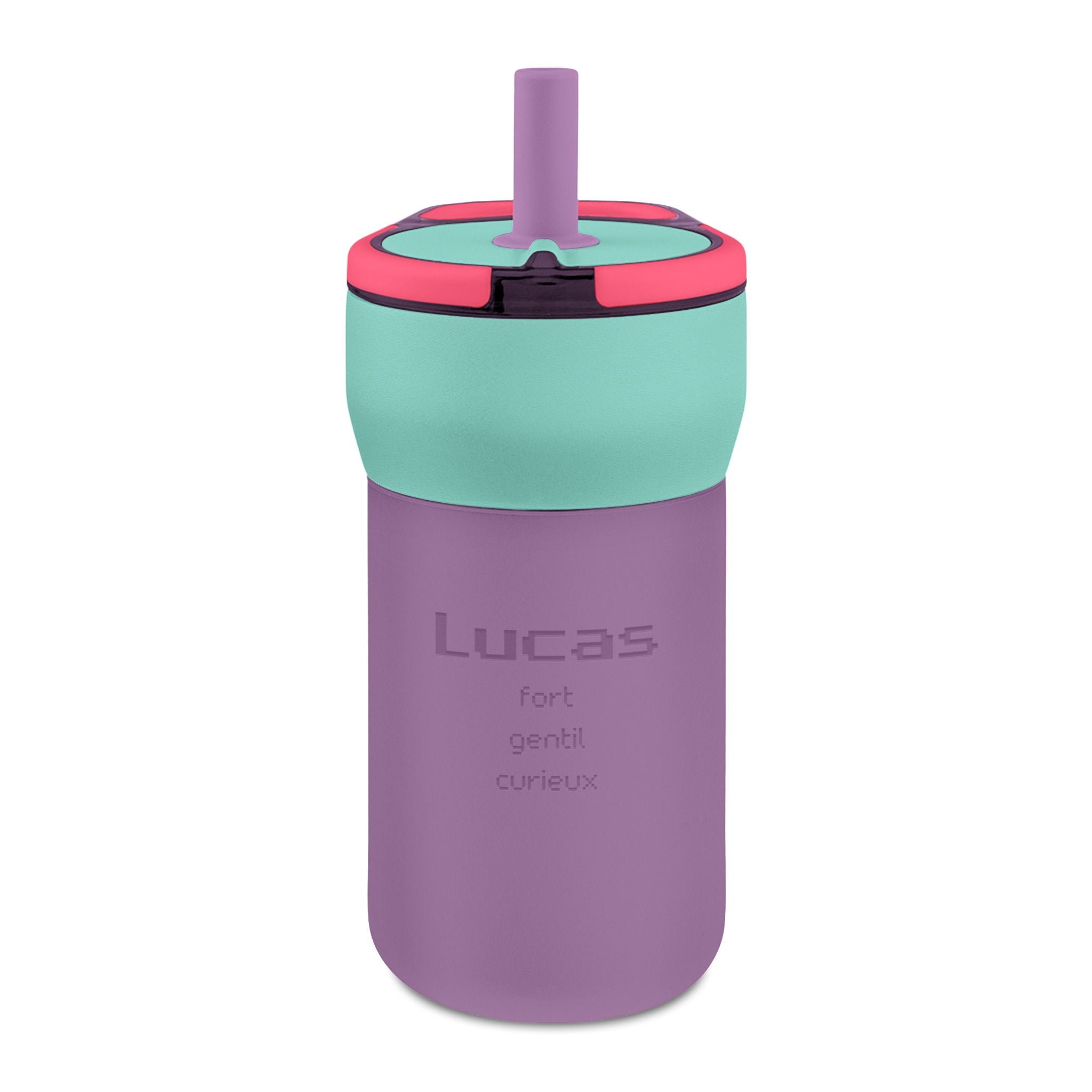 Customized engraved French Kids' name and adjectives Leakproof Straw Tumbler – Personalized Engraved 12oz Spill‑Proof Cup with pixelated font