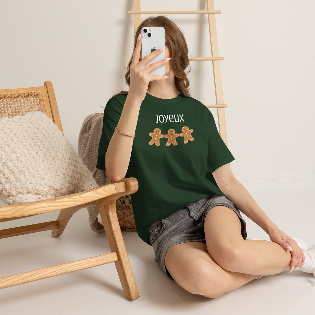 Joyeux French Gingerbread Buddies Tee, French unisex Noel t-shirt