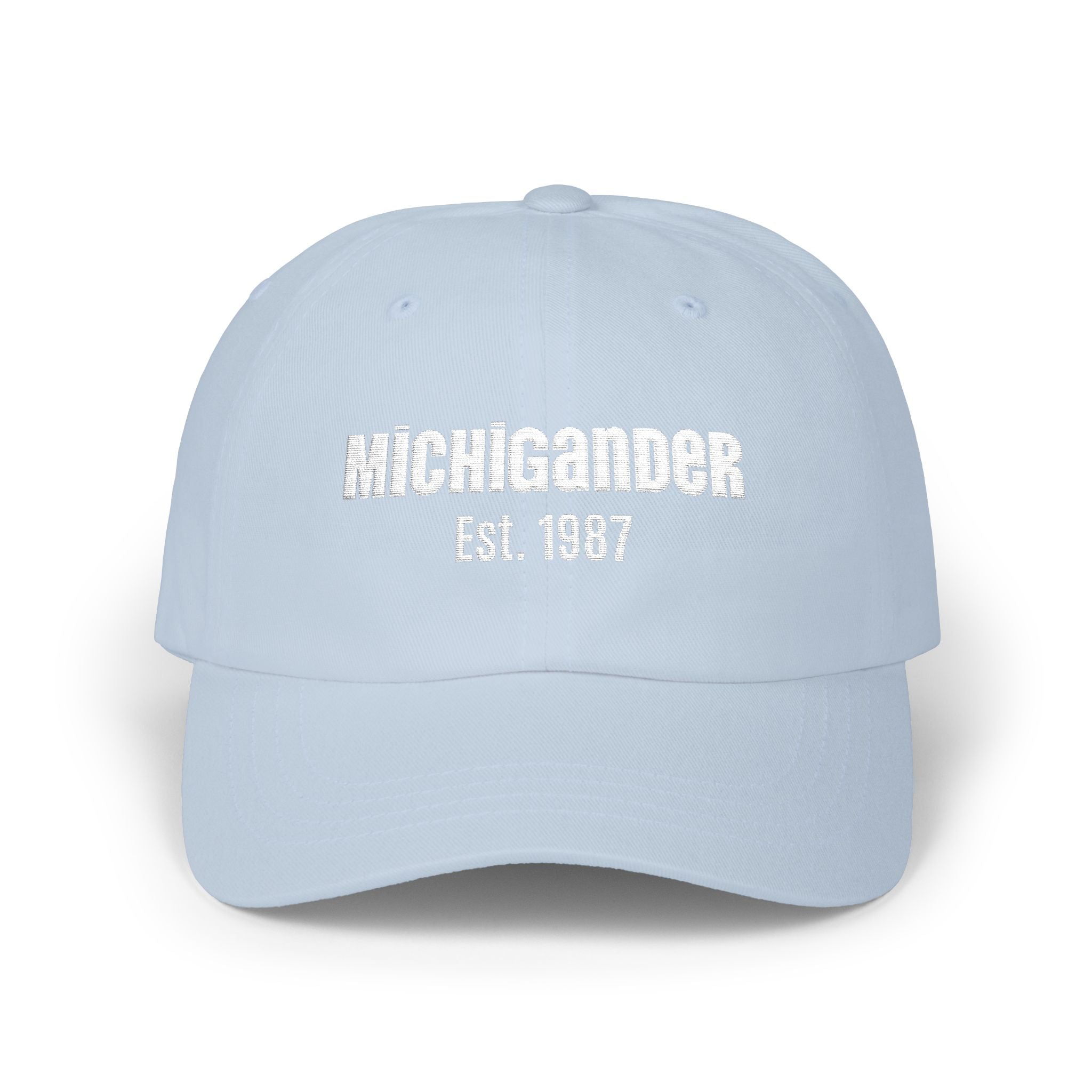 Customizable Michigander Est. 1987 Dad Cap, embroidered