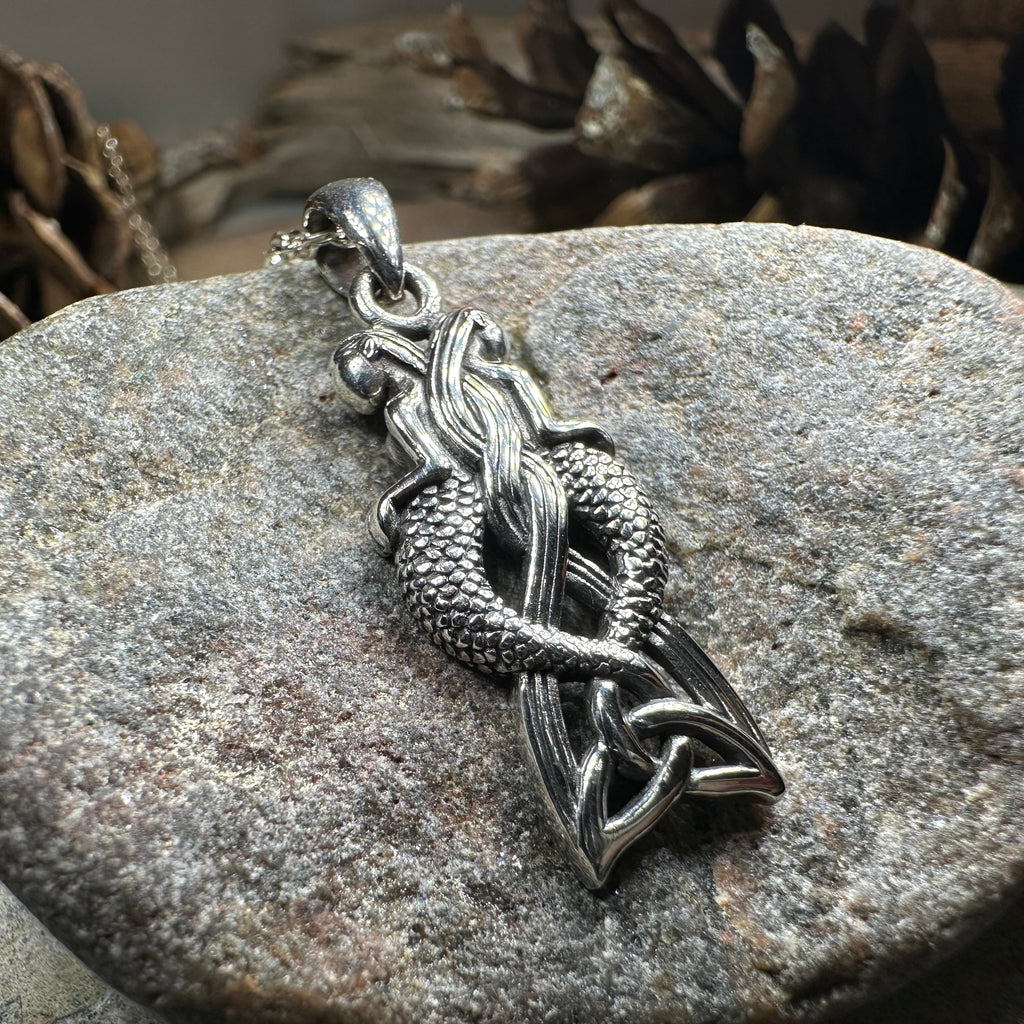 Celtic Mermaid Sisters Necklace in Sterling Silver