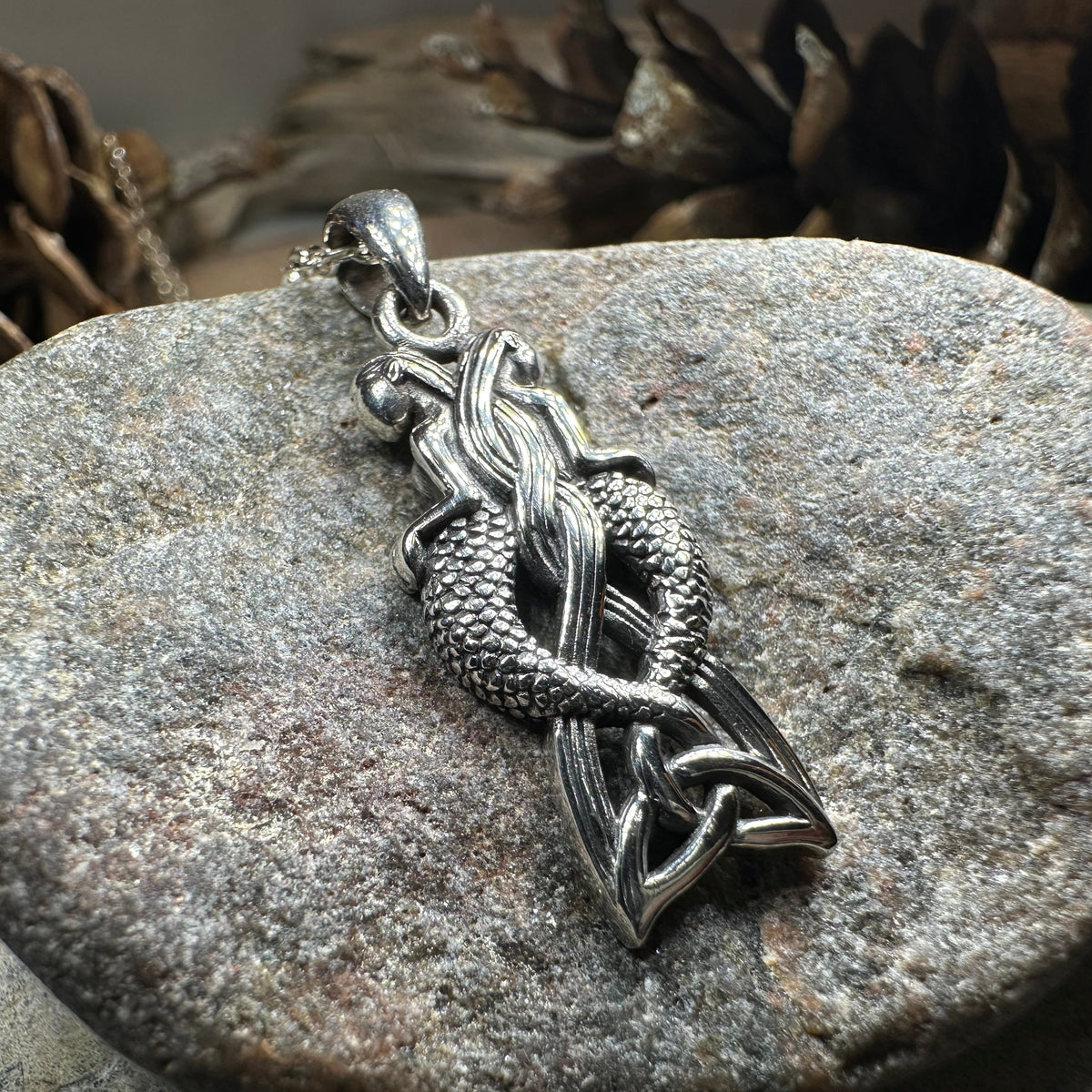 Celtic Mermaid Sisters Necklace in Sterling Silver