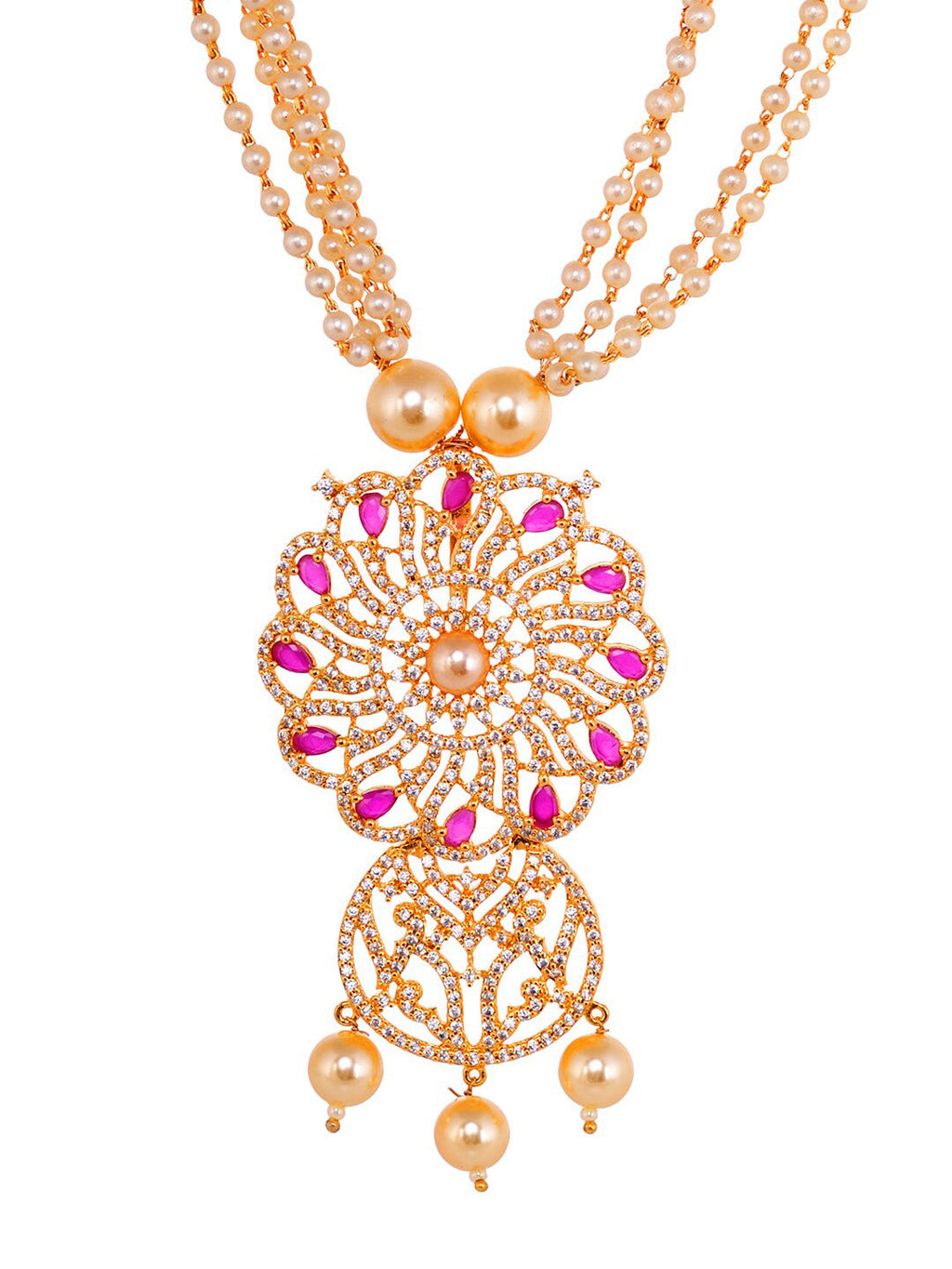 Saraf RS Jewellery Gold-Polished White & Pink American Diamond Studded & Beaded Handcrafted Set