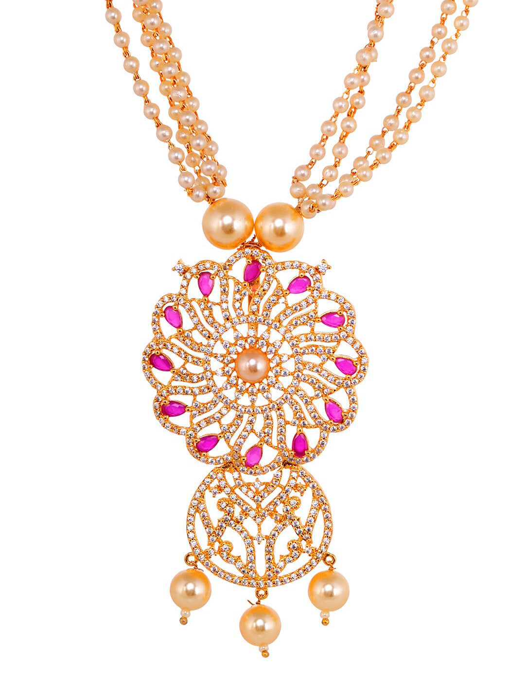 Saraf RS Jewellery Gold-Polished White & Pink American Diamond Studded & Beaded Handcrafted Set
