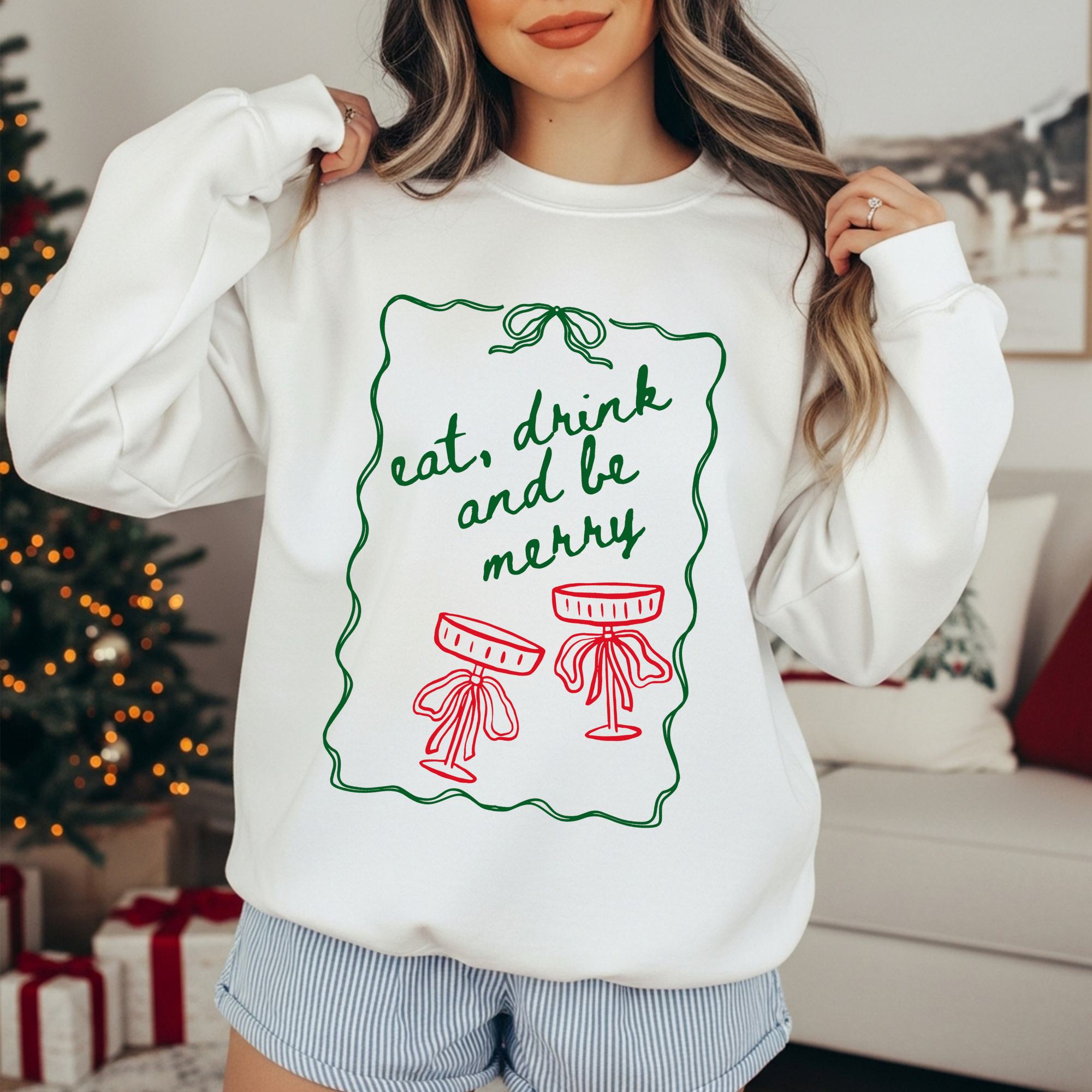 Eat Drink and Be Merry adult Sweatshirt, Christmas collection by Benny and Ray Apparel
