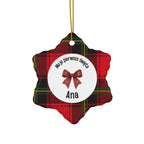 Moje pierwsze święta Polish Personalized Ceramic Ornament - Red Tartan, Baby's First Christmas by Printify