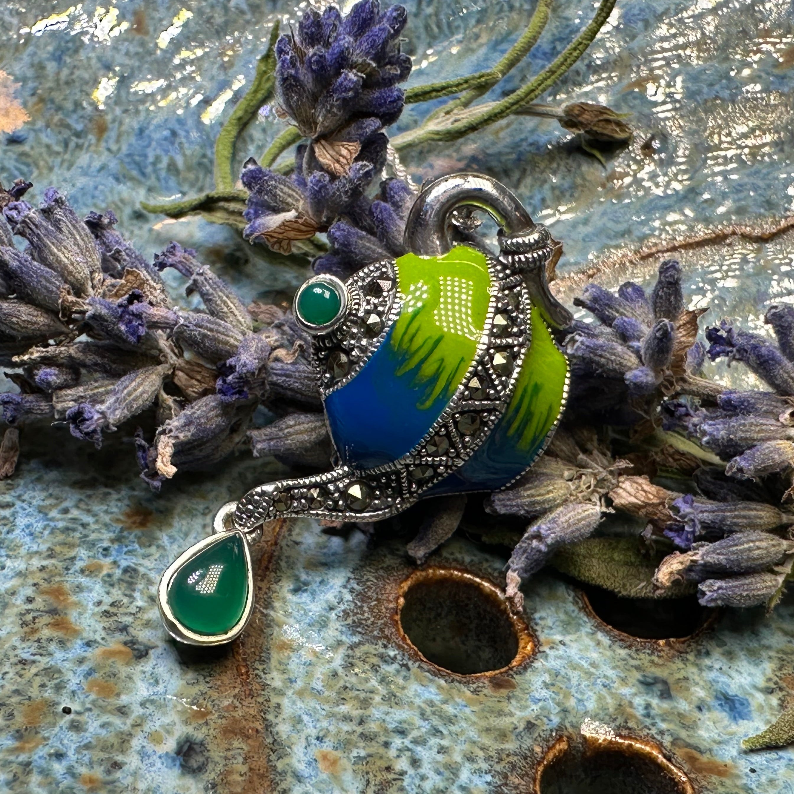 Spot of Tea Teapot Marcasite Necklace in Sterling Silver
