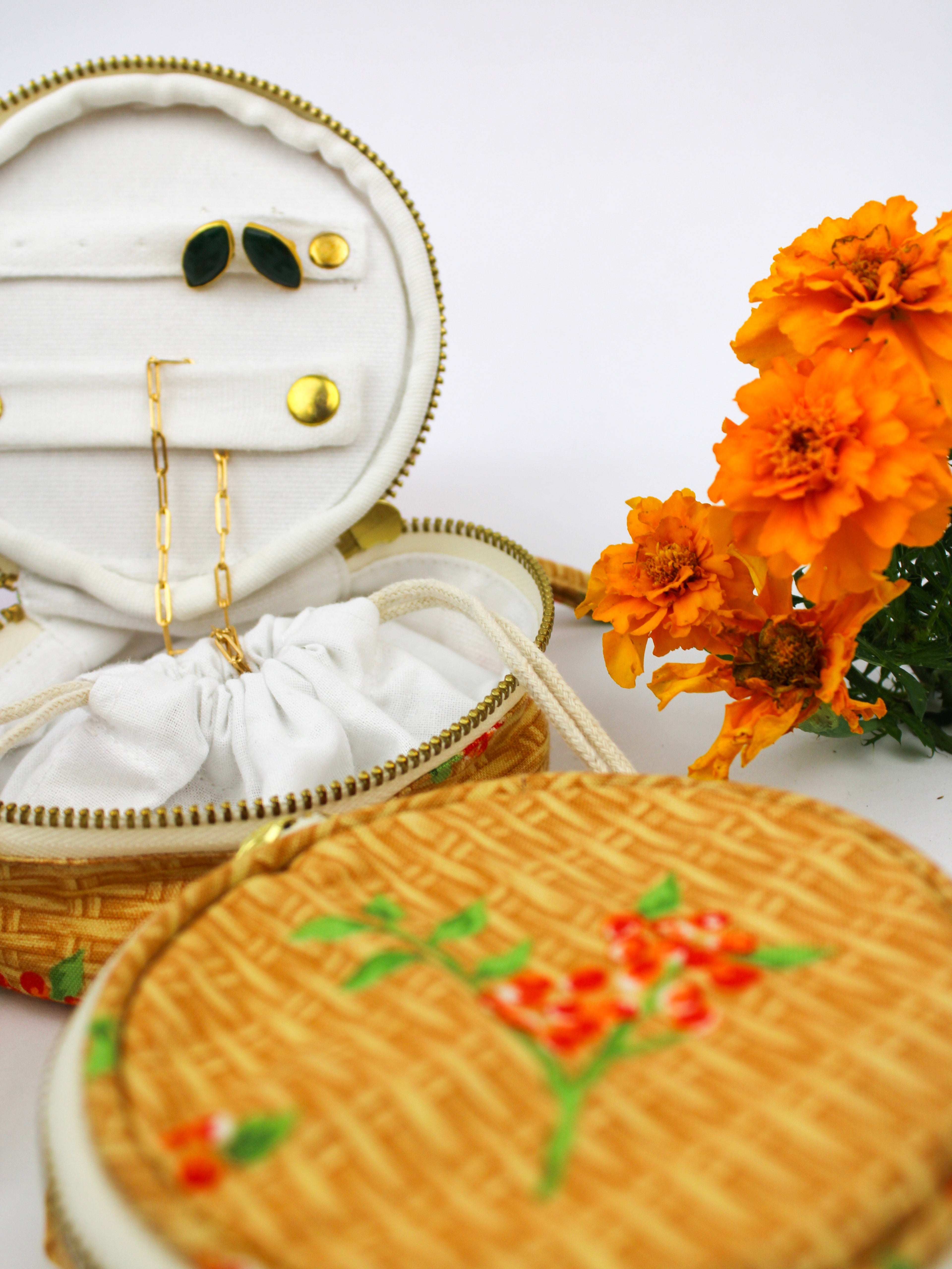 Coral Basket Jewelry Pouch