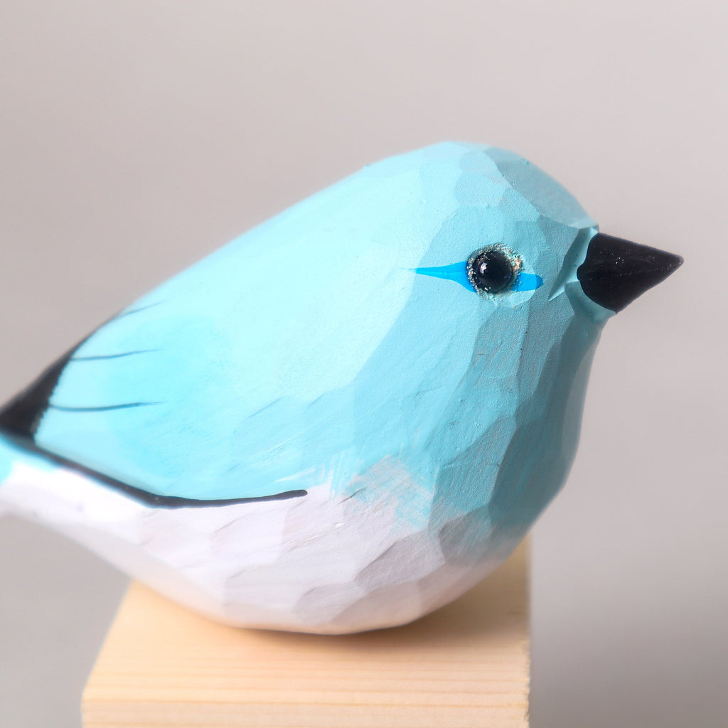 Hand-Carved Wooden Bird Figurine – Blue