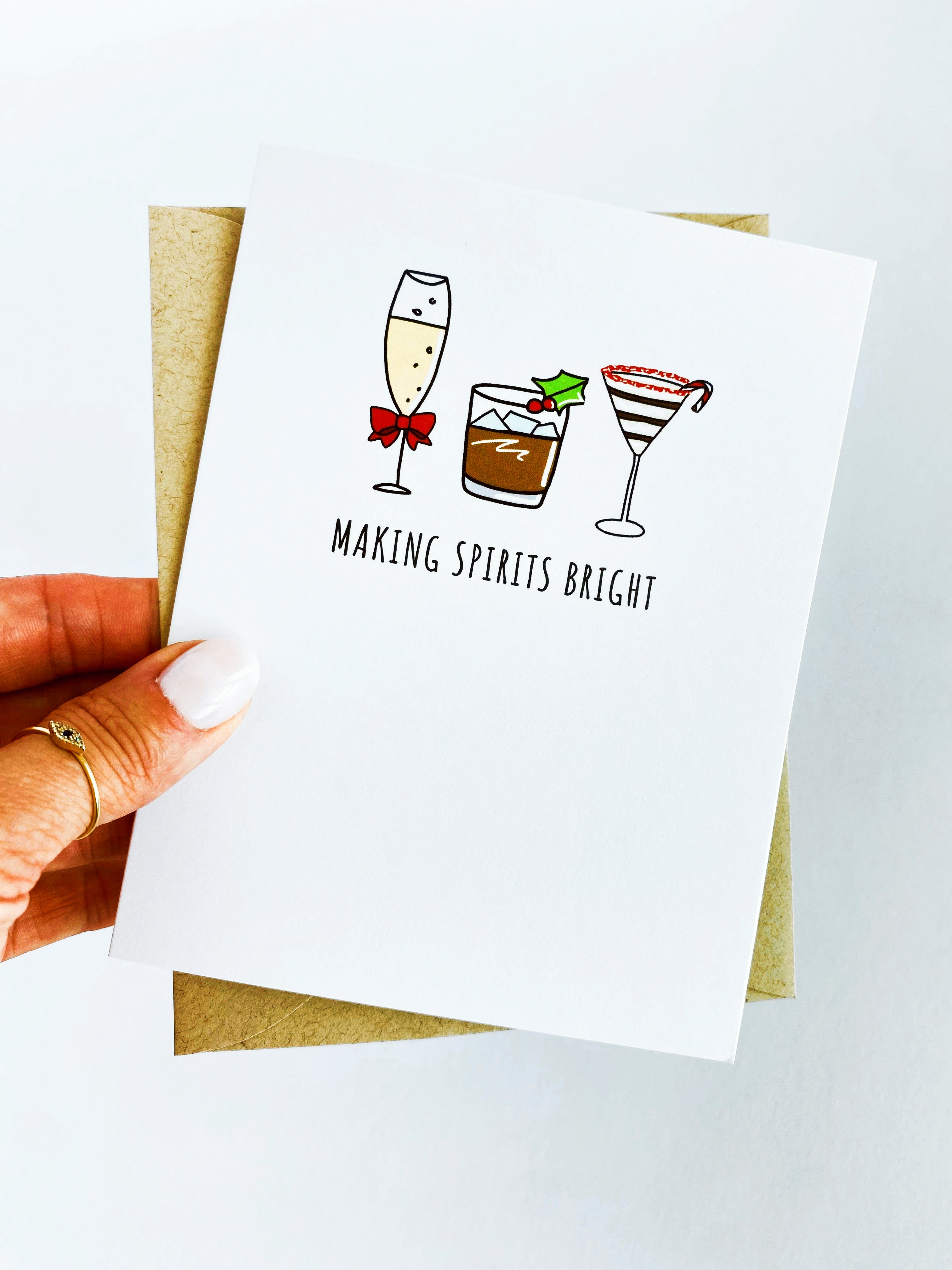 Making Spirits Bright Holiday Card, Funny Christmas/Holiday Card, Cocktails Card