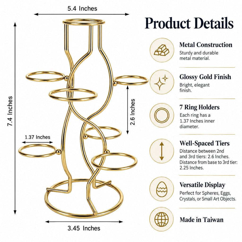 7-Ring 3-Tier Gold Wire Metal Sphere Crystals Egg Stand Holder Display 7.4 Inches (Taiwan) Egg Decorating > Stands > Metal La Vie Bien 7-Ring 3-Tier Gold Wire Metal Sphere Crystals Egg Stand Holder Display 7.4 Inches (Taiwan)