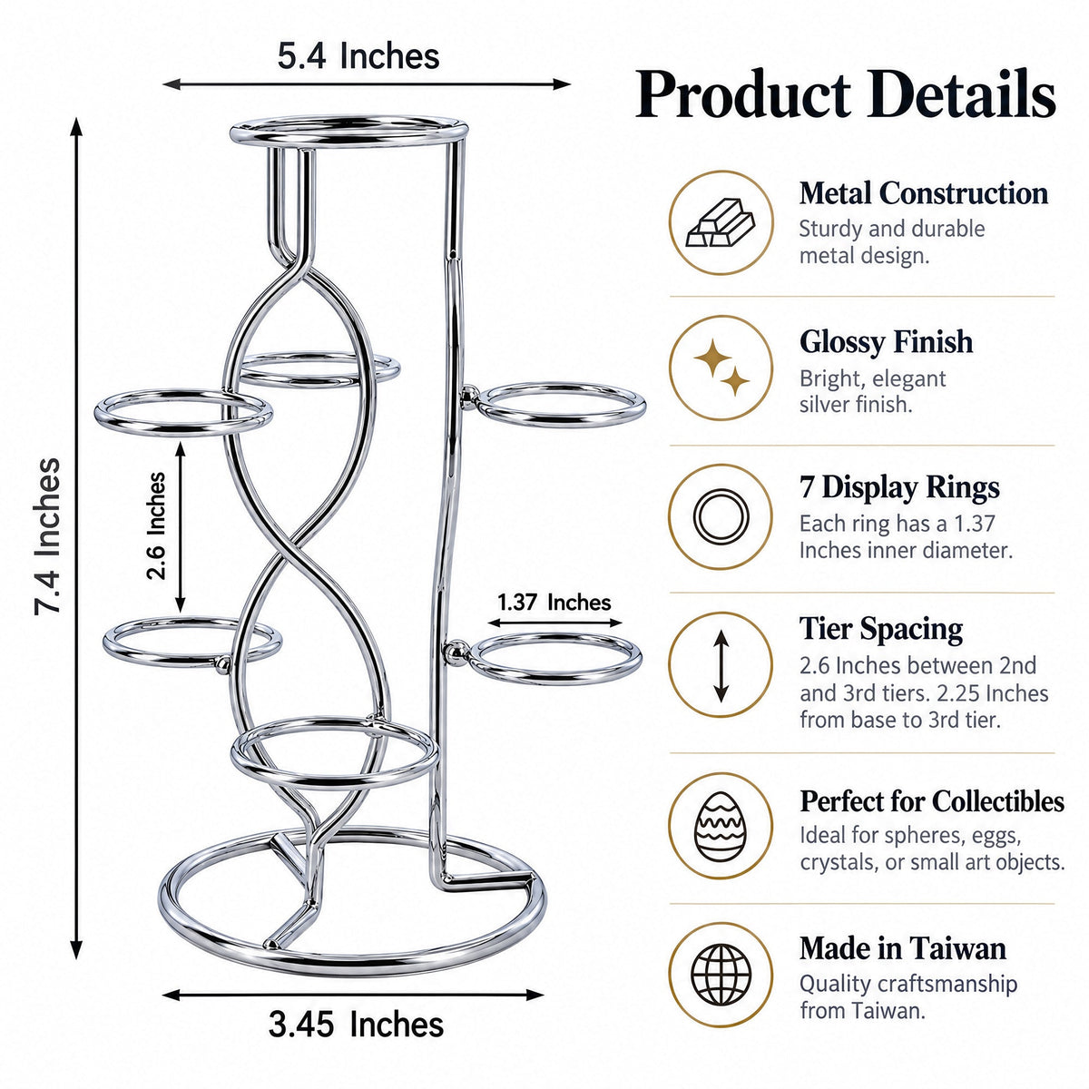 7-Ring 3-Tier Silver Wire Metal Sphere Crystals Egg Stand Holder Display 7.4 Inches Egg Decorating > Stands > Metal La Vie Bien 7-Ring 3-Tier Silver Wire Metal Sphere Crystals Egg Stand Holder Display 7.4 Inches