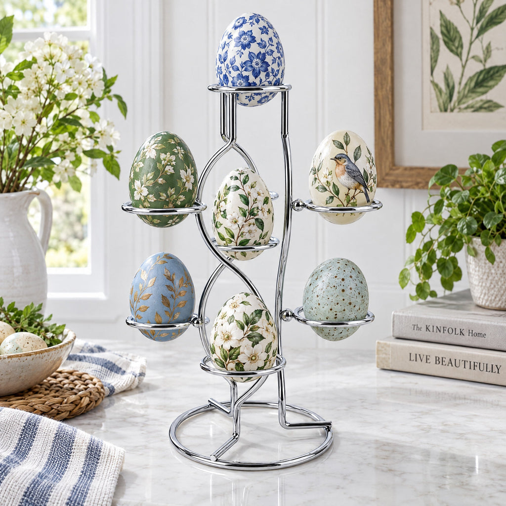 7-Ring 3-Tier Silver Wire Metal Sphere Crystals Egg Stand Holder Display 7.4 Inches Egg Decorating > Stands > Metal La Vie Bien 7-Ring 3-Tier Silver Wire Metal Sphere Crystals Egg Stand Holder Display 7.4 Inches