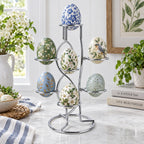7-Ring 3-Tier Silver Wire Metal Sphere Crystals Egg Stand Holder Display 7.4 Inches Egg Decorating > Stands > Metal La Vie Bien 7-Ring 3-Tier Silver Wire Metal Sphere Crystals Egg Stand Holder Display 7.4 Inches