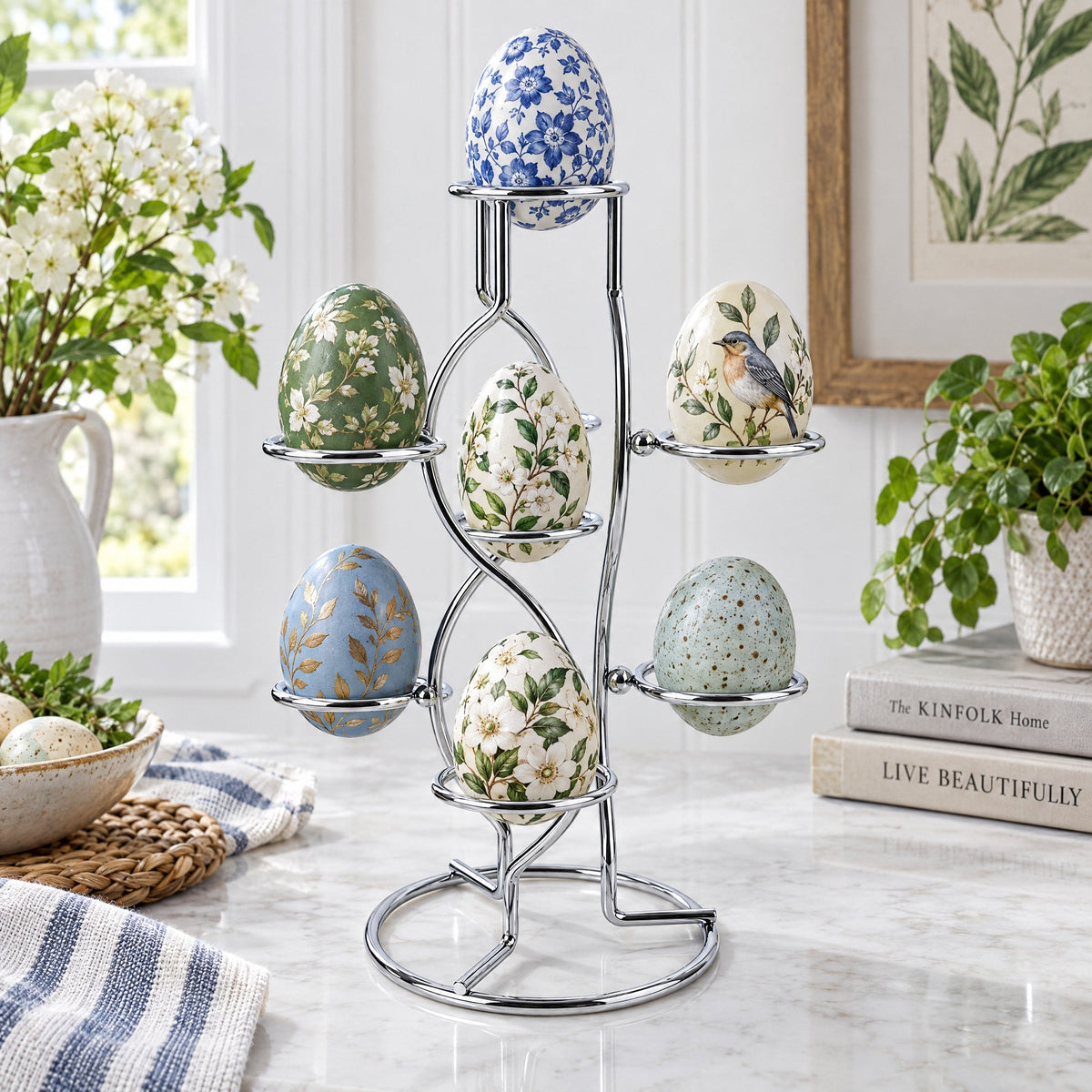 7-Ring 3-Tier Silver Wire Metal Sphere Crystals Egg Stand Holder Display 7.4 Inches Egg Decorating > Stands > Metal La Vie Bien 7-Ring 3-Tier Silver Wire Metal Sphere Crystals Egg Stand Holder Display 7.4 Inches
