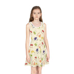 French Fruits Pattern children's Sundress, peaches kiwi bananas grapes girls sleeveless dress by Printify