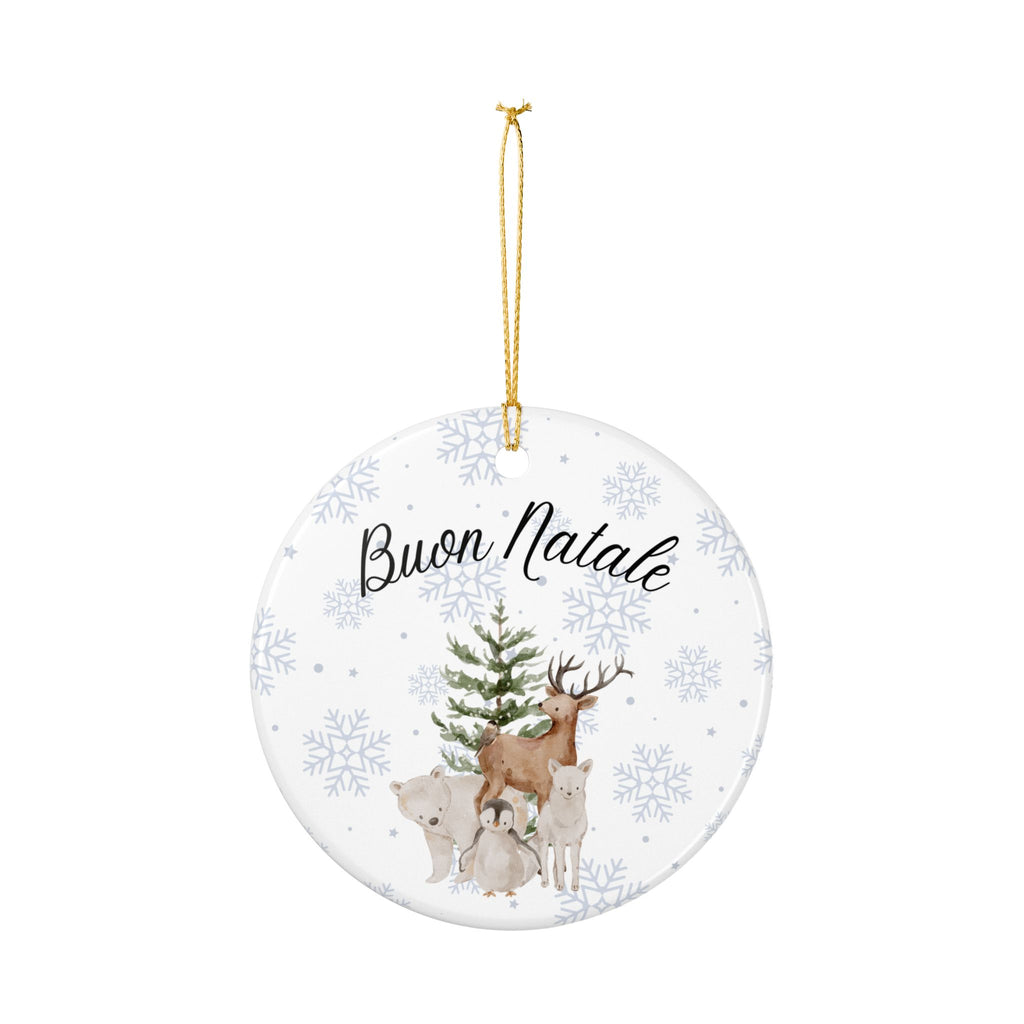Buon Natale Woodland Animals Ceramic Ornament, Christmas Snowflake Decor