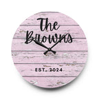 Custom pink rustic Acrylic Wall Clock, Personalized family name by Printify